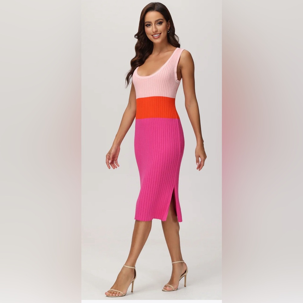 RIB COLORBLOCK TANK DRESS